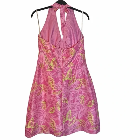 Vintage Lilly Pulitzer Halter Dress 100% Silk Pink Floral Size 8 TINY HOLES READ - Picture 2 of 12